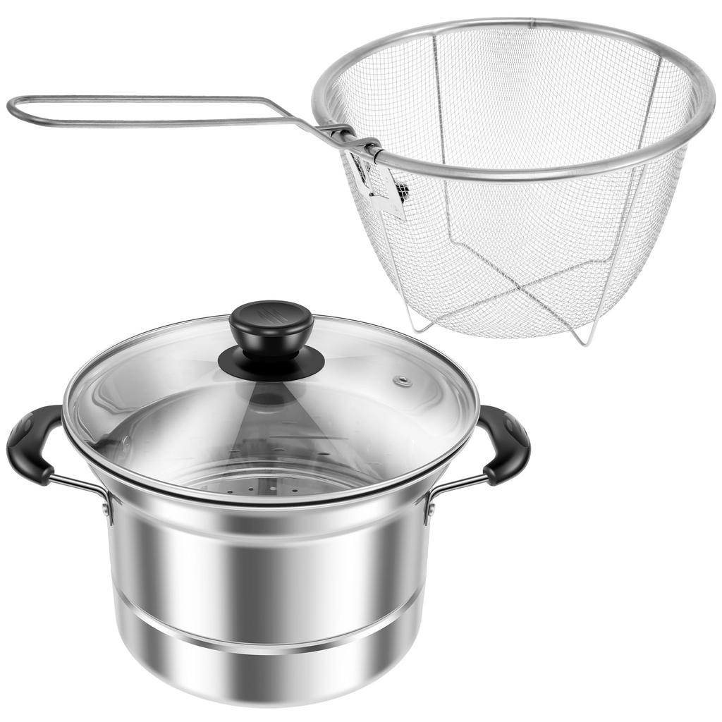 Deep Fryer Pot Stainless Steel Fry Pot with Strainer Basket Portable Deep Fryer Multifunctional Deep Frying Pot Tempura Kleine