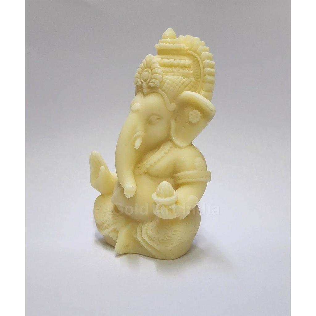 3D Ivory Ganesh Idol for Car Dashboard Small Ganesha Murti Ganpati Idol for Home Decor Puja Lord Ganesh Statue Gift