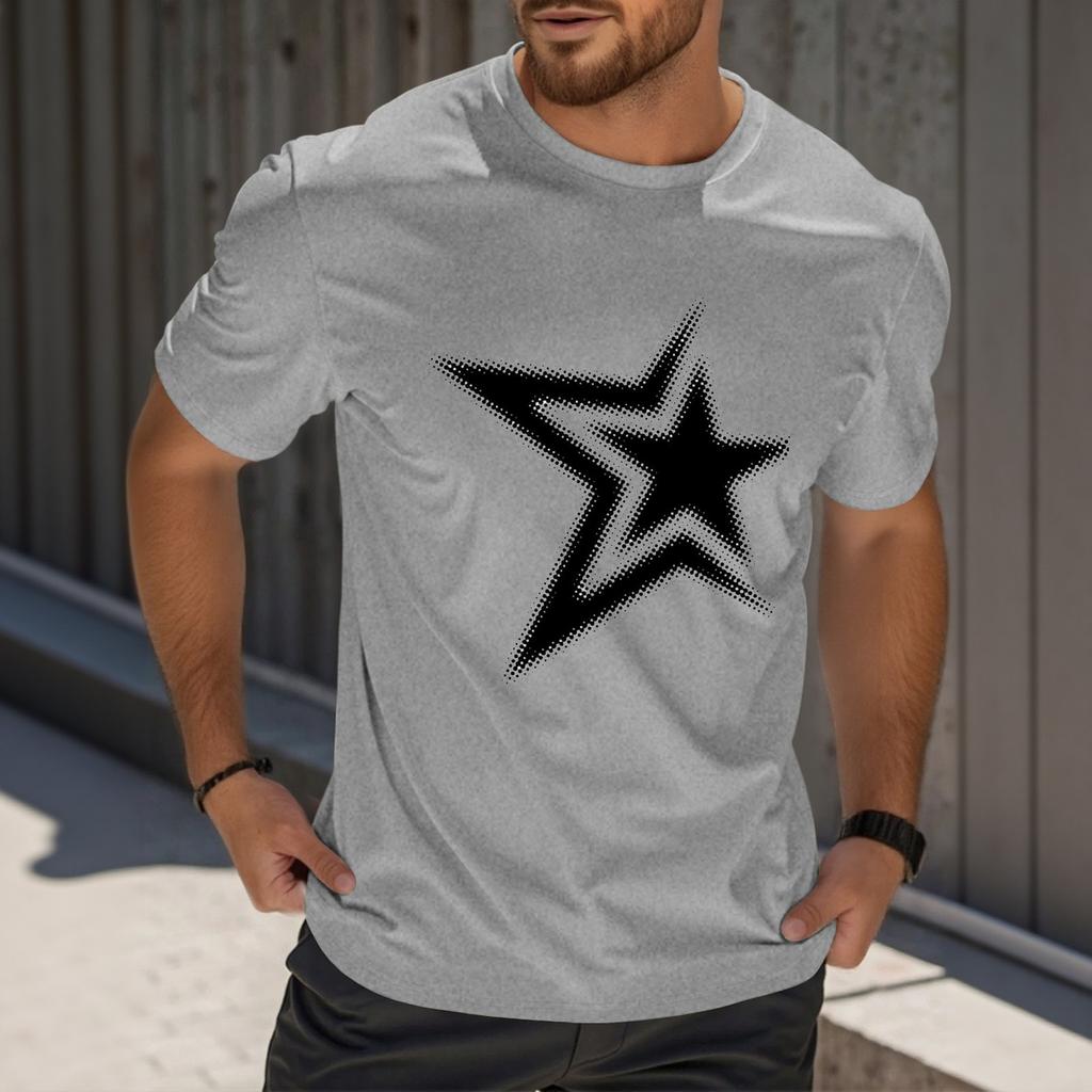 Men's Fashion Printed Round Neck Straight Shoulder Short Sleeve T-Shirt Top