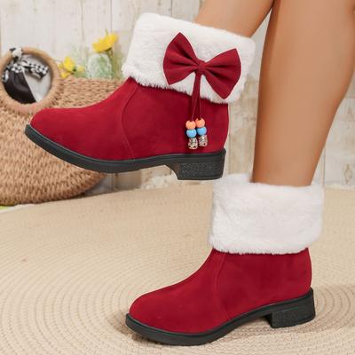 Fashion Winter 2025 Bow Plus Fluffy Hair Mouth Snow Boots Women's Mid-Leg Boots Cotton Shoes