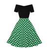 Women's Crewneck, Short Sleeve Stitching, Contrasting Vintage Polka Dot Dress, Oversized Skirt