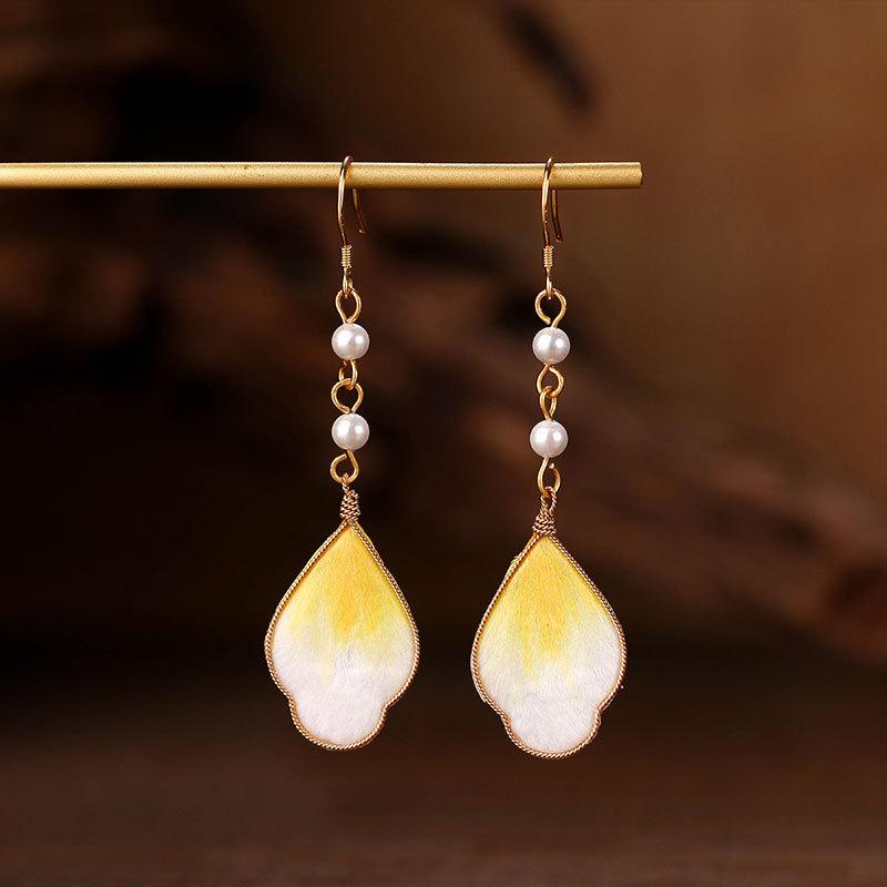 Velvet Flower Series: Thousand Miles of Rivers and Mountains Silk Velvet Earrings - Handcrafted in Ancient & New Chinese Style Electroplated Gold