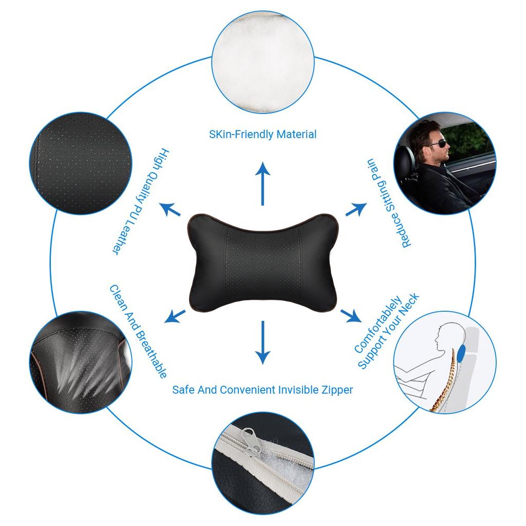 Car Seat Headrest Covers Car Leather Breathable Safety Pillow Auto Car Universal Head Neck Rest Pillow Pad For Car Travel Pillow