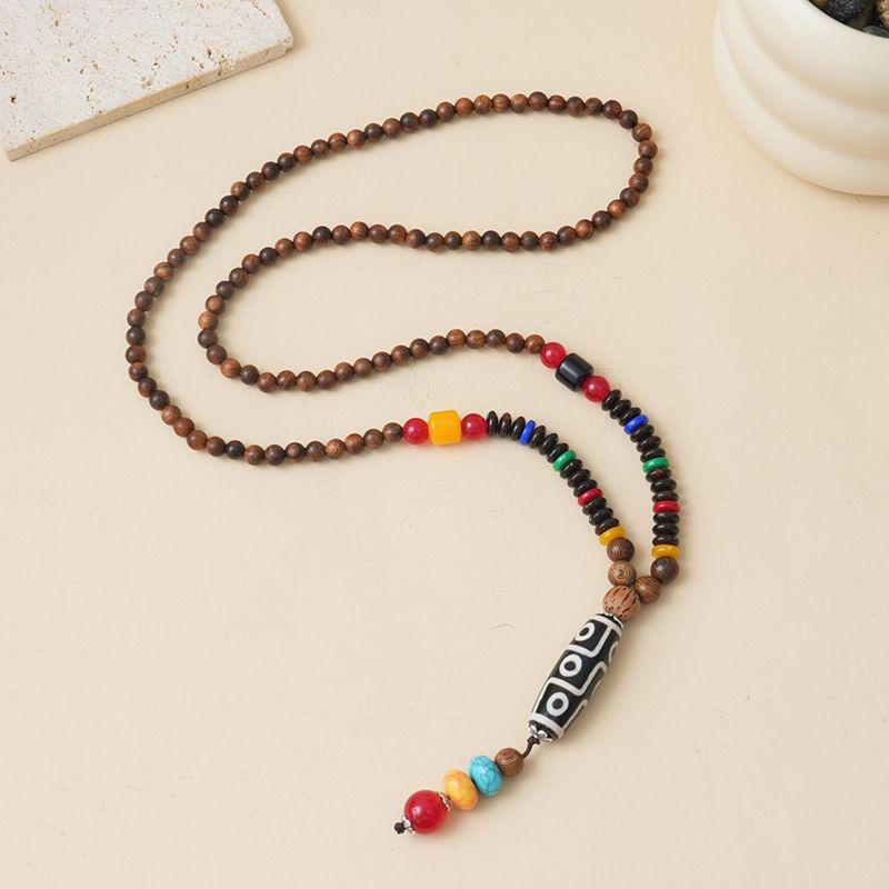 Ethnic Style Wood Necklace & Prayer Beads - Unisex Versatile Chicken Wing Wood Sweater Chain