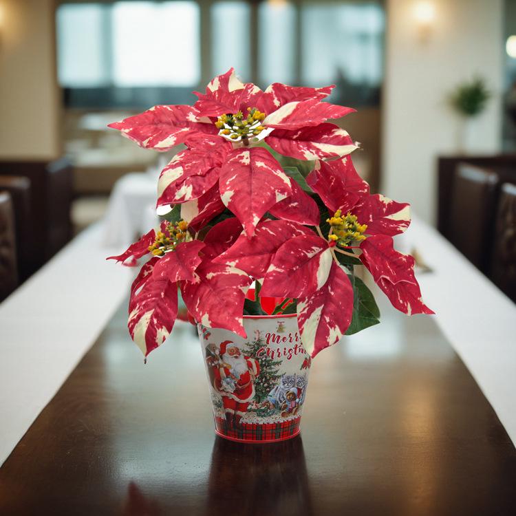 Poinsettia Artificial Flowers for Christmas Window Decorations - 3 Bouquets, 6 Colors - Perfect for Parties & Arrangements