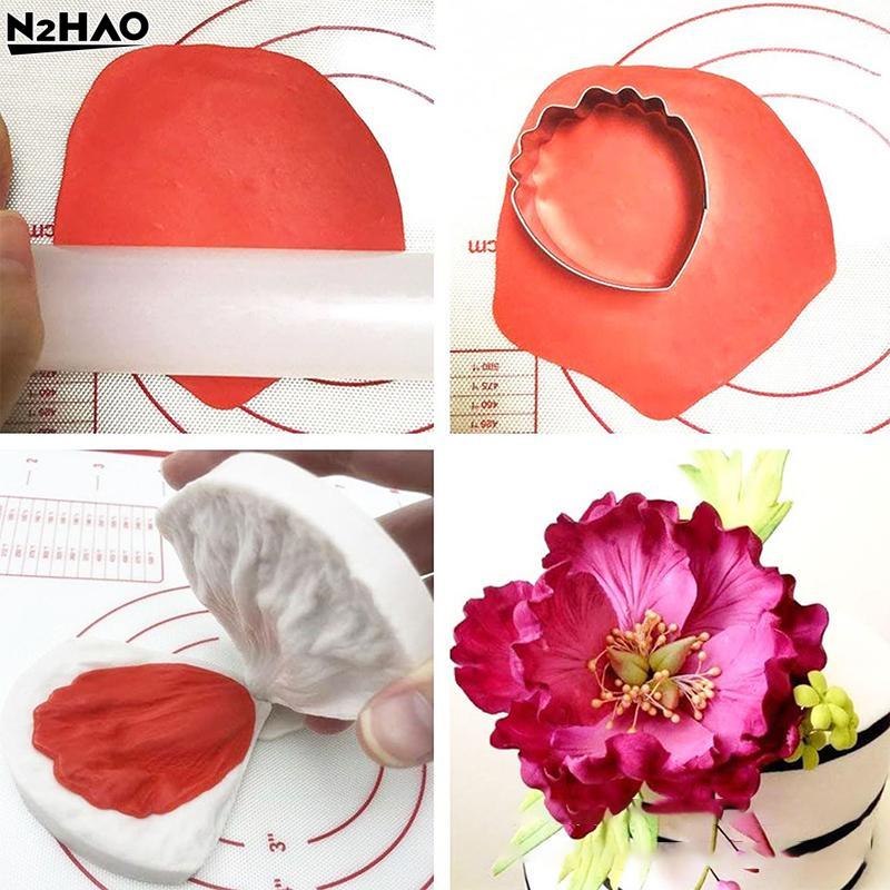 5pcs 7pcs Peony Veiner Silicone Mold Fondant Flower Cutter Set for DIY Cake Decoration Handmade Sugarcraft Molds Baking Tools