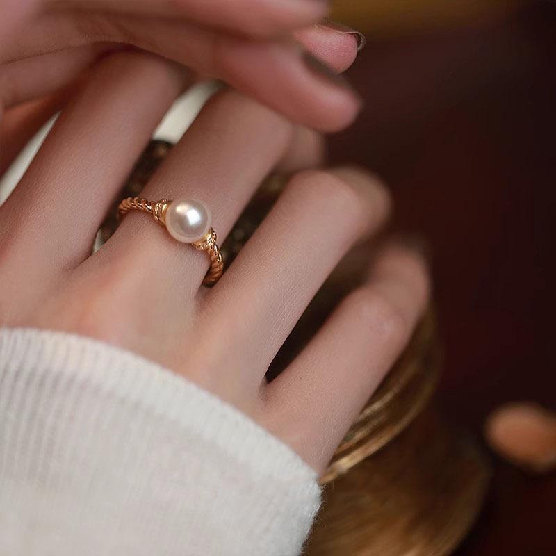 Rising Sun Pearl Twisted Ring: Elegant Women s Designer Luxury Index Finger Jewelry Adjustable