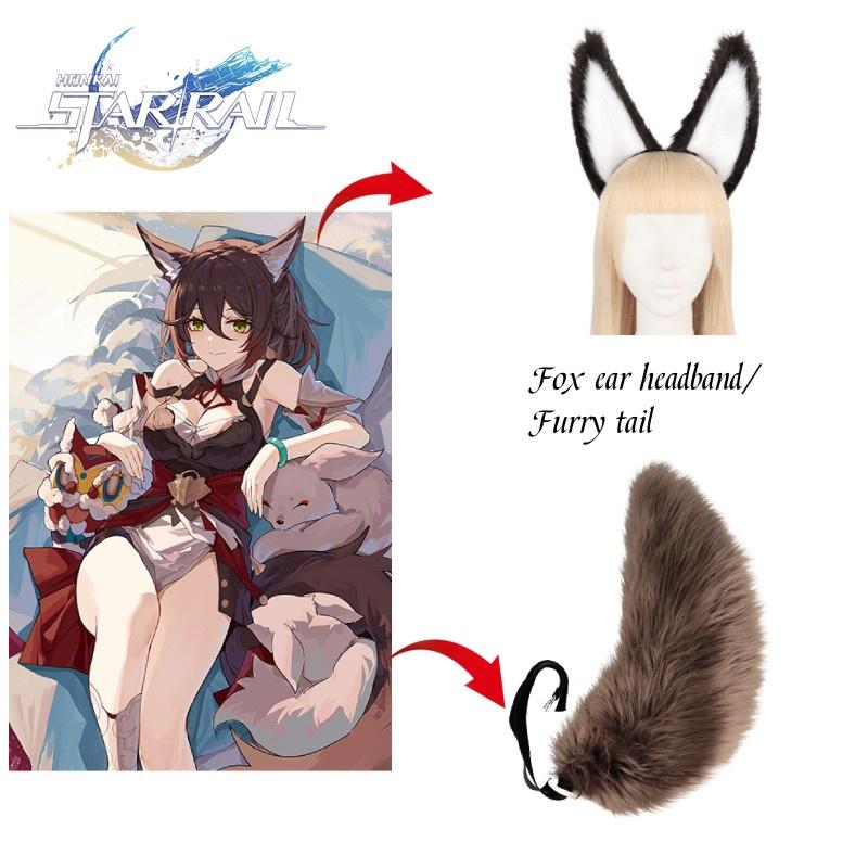 Rail Honkai Star Tingyun Cosplay Plush Fox Ear Headband Furry Tail Accessories