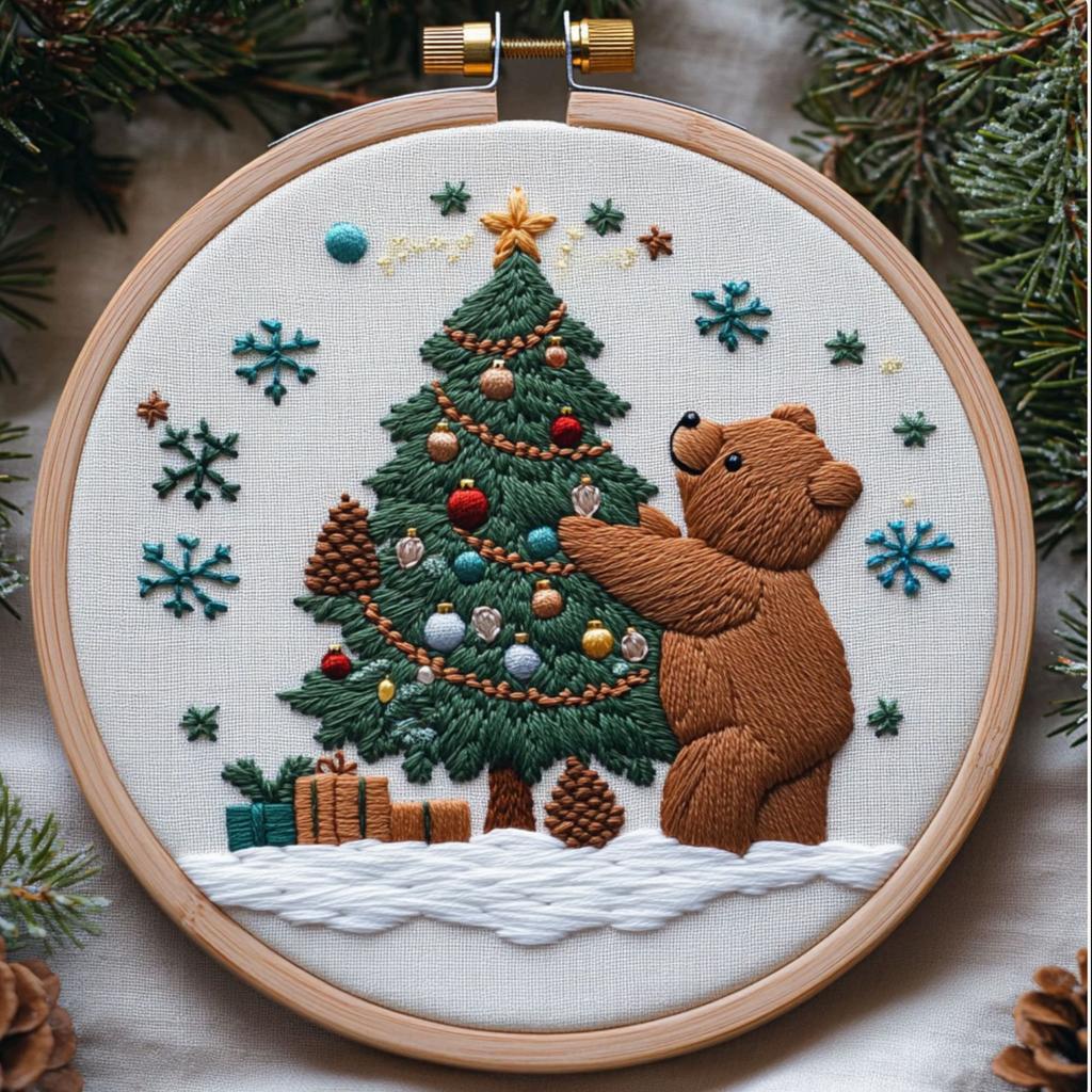 1set Christmas Embroidery Kit, Animal Theme Material Kit with English Stitch Instructions, DIY Embroidery Craft Material Kit