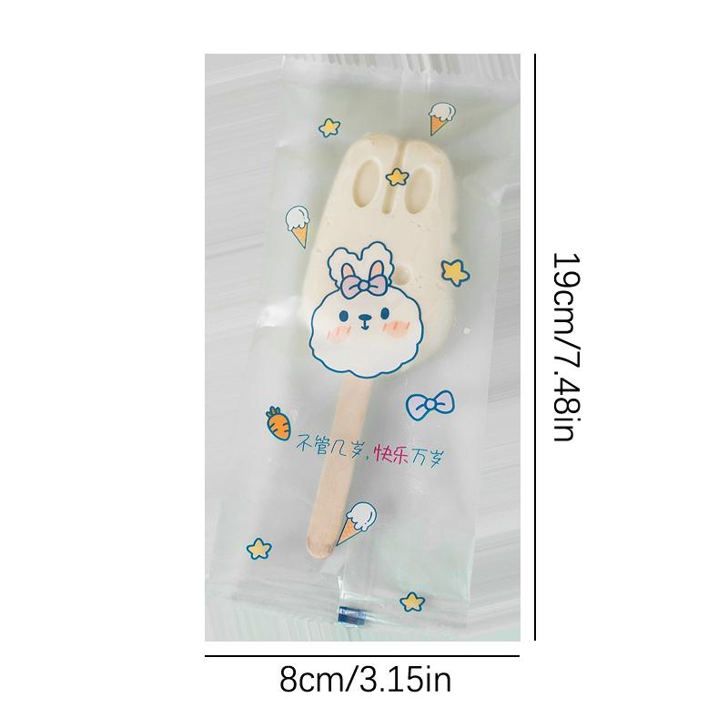 100Pcs Ice Cream Bag Ice Cream Wooden Stick Plastic Machine Sealing Bag Homemade Transparent Popsicle Bag