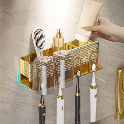 מחזיק מברשת שיניים צמוד לקיר קולב ארגונית לאמבטיה משחת שיניים