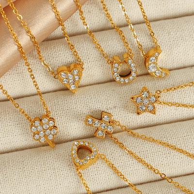 Exquisite Women's Clover Necklace Titanium Steel Cross Geometric Diamond Clavicle Chain Flower Love
