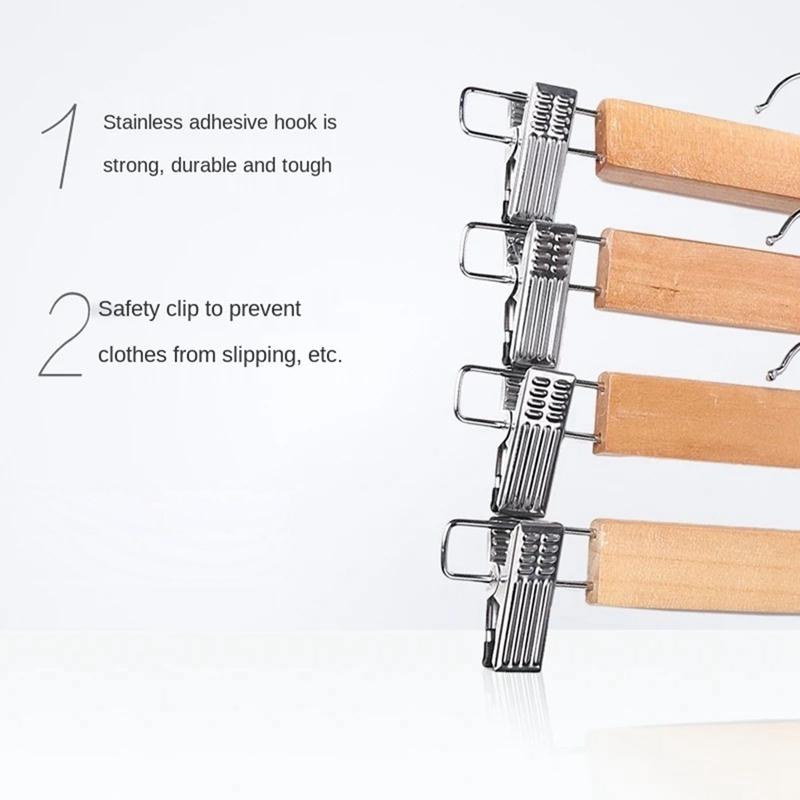 New 10 Pack Wooden Skirt Hangers With Adjustable Clips Non-Slip Trouser Hanger Natural Finish Lotus Wood Pants Hangers 360°