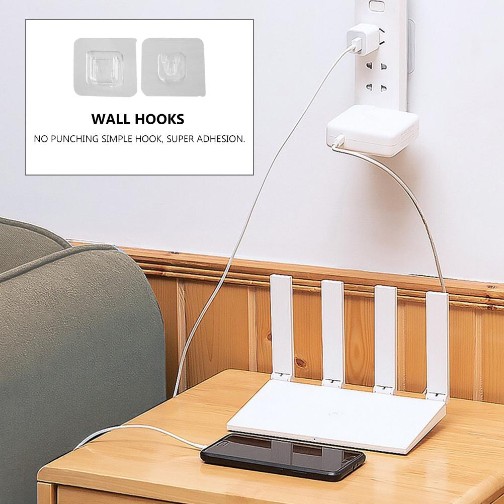 20 Sets Lochfreie Befestigung Klebrige Haken Wandhalterung zum Aufhängen Klebend PVC Router Aufbewahrung Doppelseitig