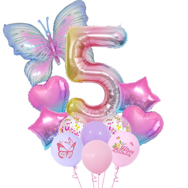 Ice Blue Gradient Butterfly Aluminum Foil Balloon Set for Birthday Party Decoration