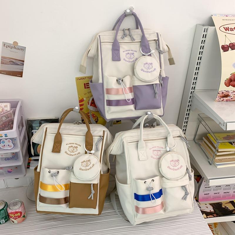 Daily Commute Printing Clip Literary Soft Girl Student Schoolbag Portable Shoulder Backpack