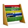 GINGER HOME – Étagère Bibliothèque Enfant 4 Compartiments, Meuble de Rangement Livres et Jouets, Structure Bois et Tissu Multicolore