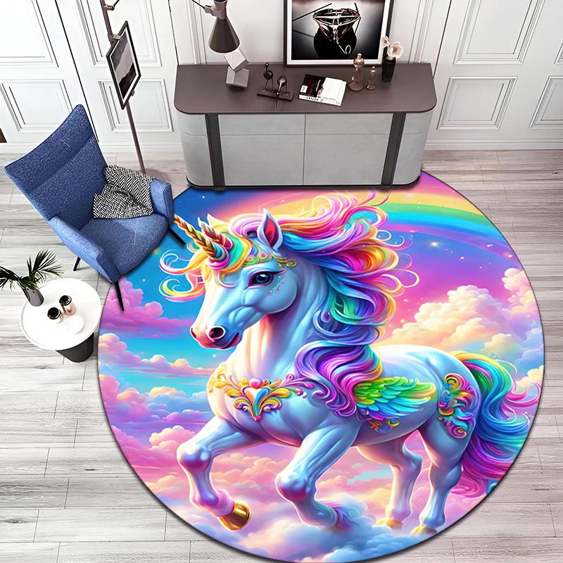Rainbow Unicorn Fantasy Sky Round Rug Home Soft Decorative Anti Slip Yoga Table And Chair Mat Carpet Outdoor Floor Mat Carpet S4