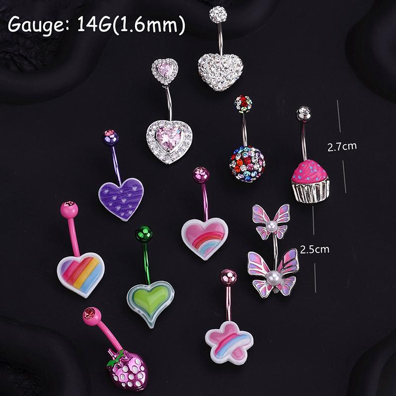 Sweet Dinosaur Navel Ring Zircon Heart Strawberry Belly Button Ring For Women Body Piercing Decor Vacation Leisure Beach Jewelry