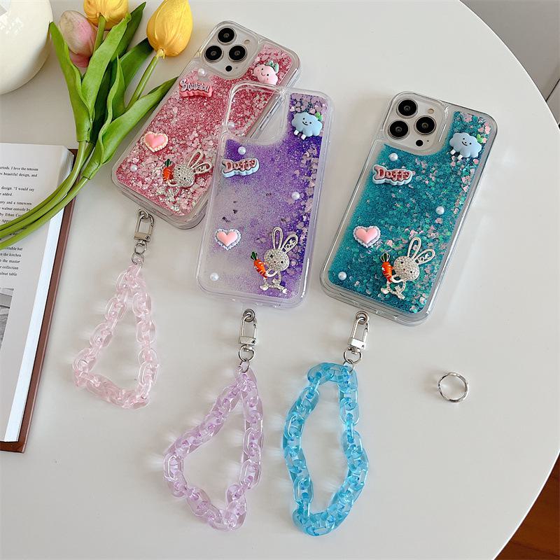 Silicone phone case with rope for Xiaomi 12 Pro, 10, CIVI, CC9, 11T - Love carrot rabbit cartoon design.