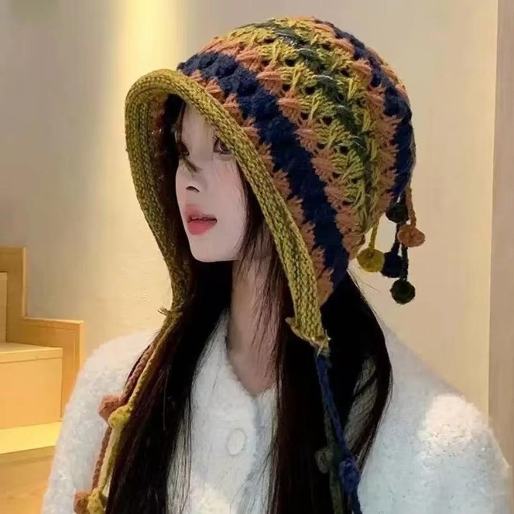 Tassel Beanie Hat Ethnic Style Ear Protection Cap Fashion Knitted Woolen Hat  for Women