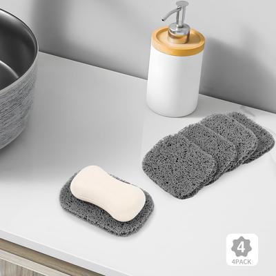 4er-Pack graue BPA-freie Seifensparpads für Seifenschalen, rutschfestes Seifenhalterpad, selbstentleerende Seifenhalterpads, geeignet für Küche, Badezimmer und Dusche