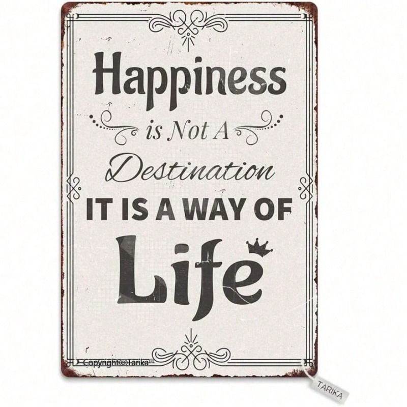 Metal Poster Wall Art, Inspirational Quote for Happiness, Living Room Decor