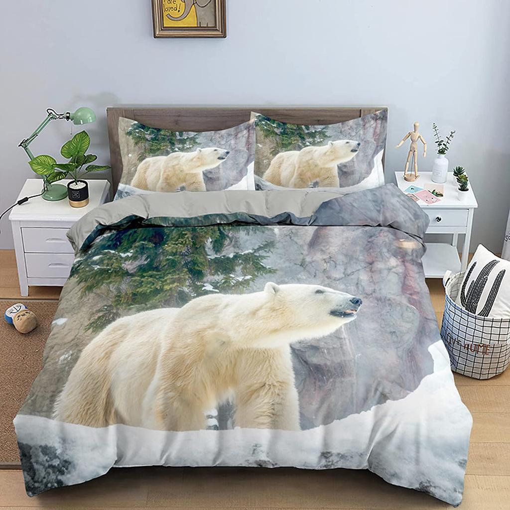 Polar Bear Duvet Cover Set King Queen Full Size Polyester Comforter Cover For Kids Boys Girls Wild Animals Pattern Bedding Set
