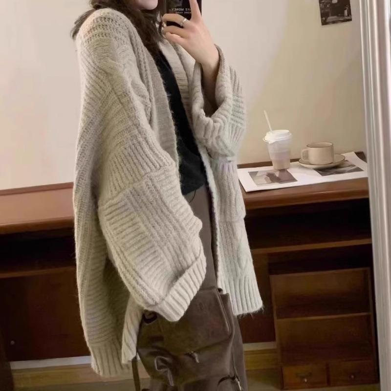 Lazy wind new loose medium and long thickened autumn and winter with knitted cardigan sweater jacket women
