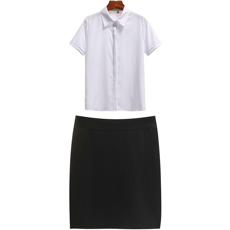 Plus Size Women's Black Skirt & White Chiffon Shirt Set