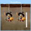 Halloween Theme Witch Broom And Pumpkin Pattern Women Earrings Festival For