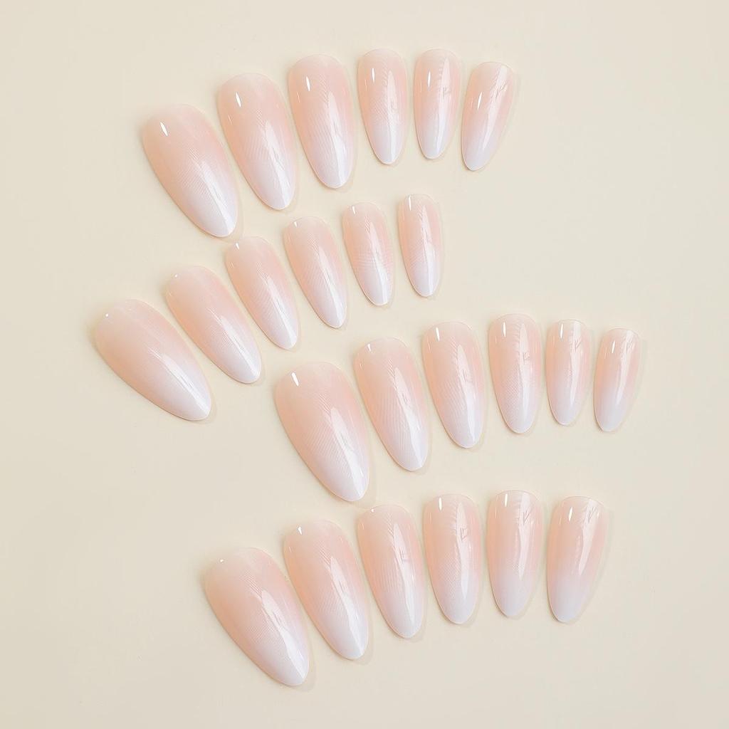 European Minimalist Almond White Gradient Detachable False Nails