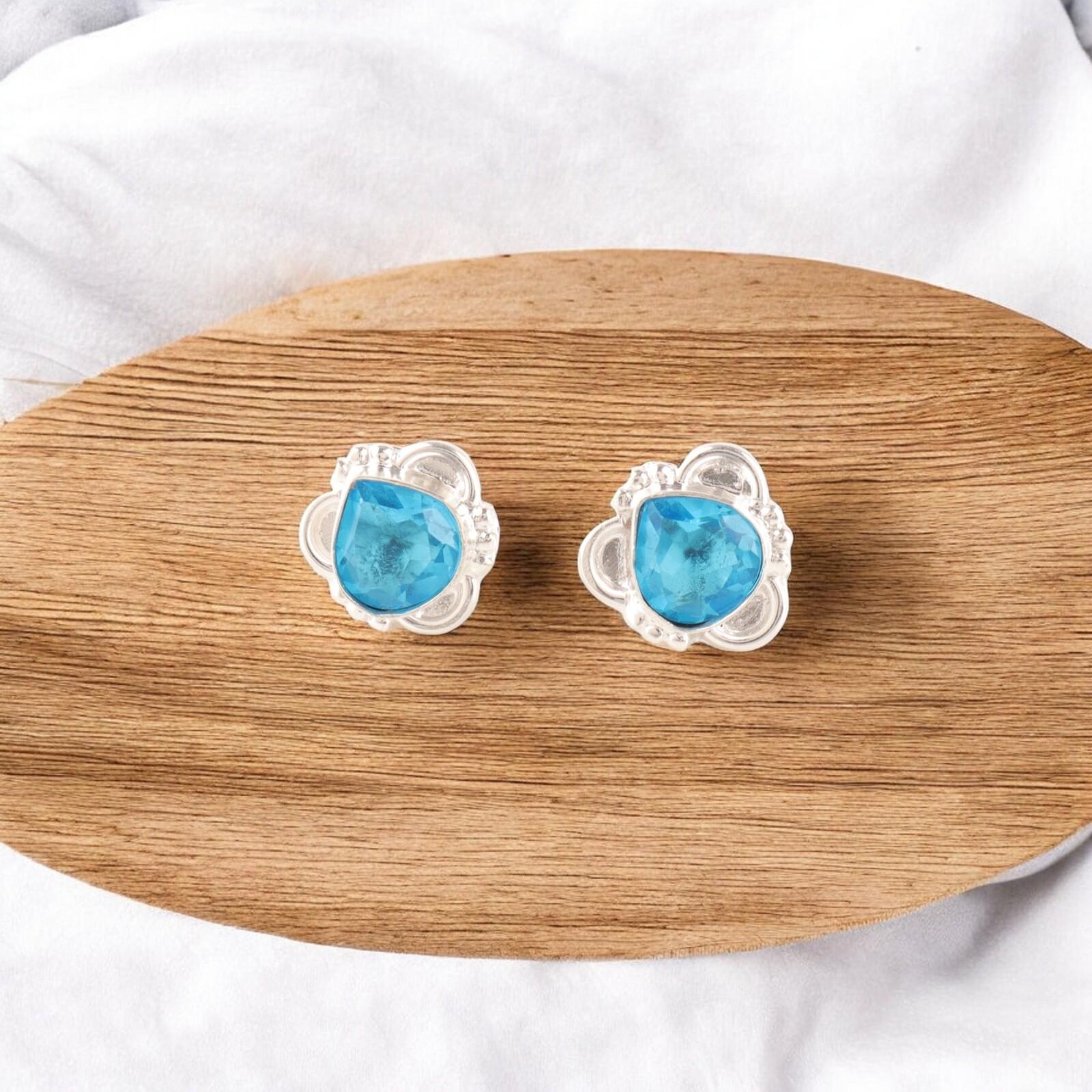 

Swiss Blue Topaz Gemstone Earrings 925 Fine Silver Handmade Jewelry For Bridal EE-159-13