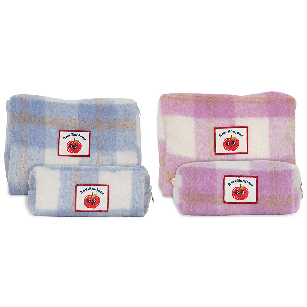 

2 Pcs Travel Makeup Pouch with Zipper Toiletry Bag Plaid Makeup Organizer Storage Bag Pencil Case for Women Girls