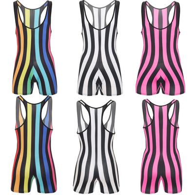 Mens Listrado Wrestling Singlet Sem Mangas Slim Fit Boxer Shorts Swimwear Fitness Academia Macacão Esportivo