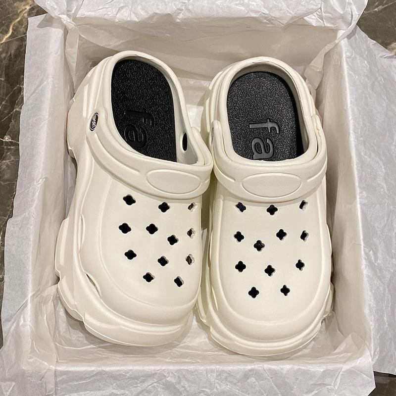 5154 solid color slippers women's 2025 new summer wear versatile thick-soled soft-soled heightening hole shoes women's slippers