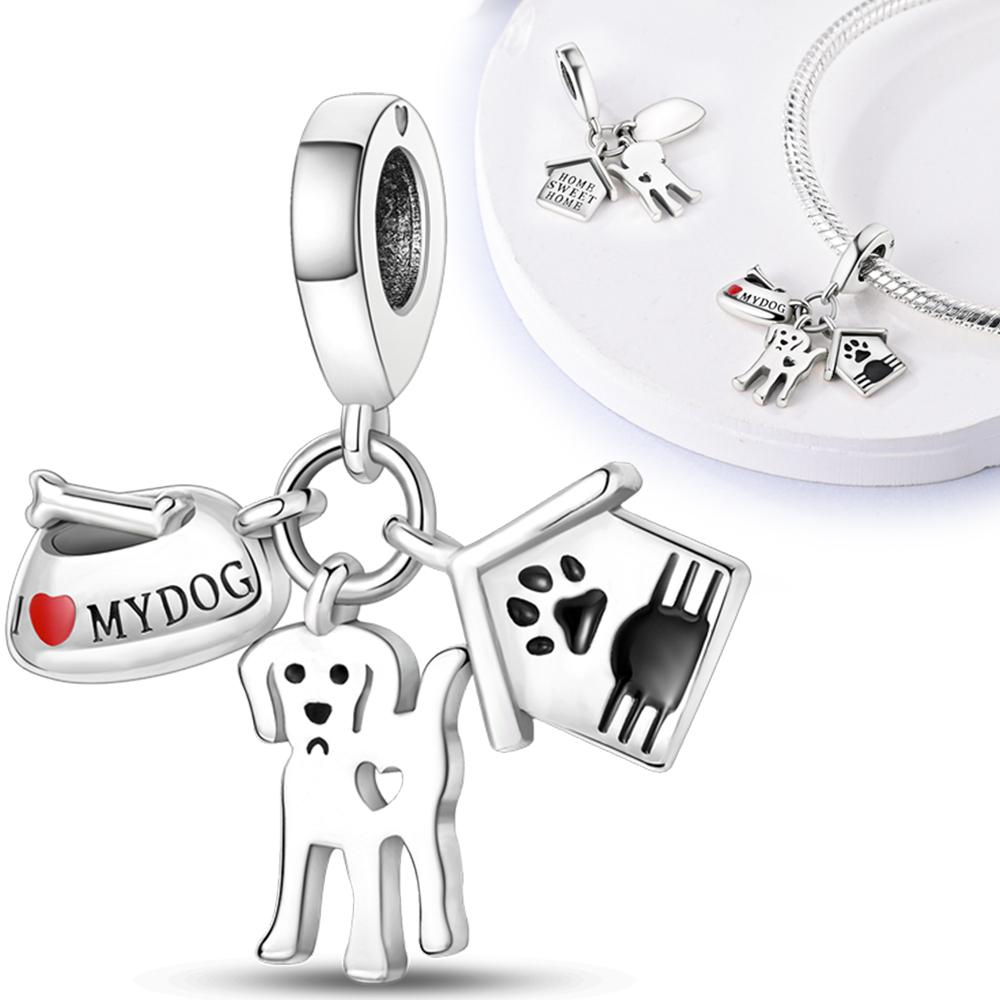 

Charms Copper Creative Puppy Rice Bowl And House Pendants Fit Charms Plata Original Bracelet Bead Women Jewellery Making