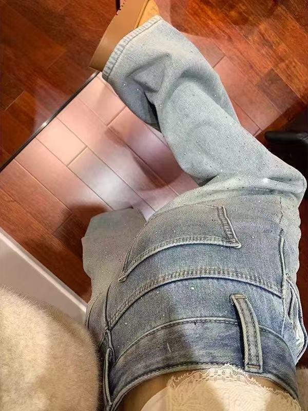 Jeans larghi Fansi Yu 2026 Primavera Stellato con Strass per Donna