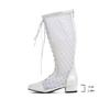 Stylish Summer Tall Boots Knee High Women Square Toe Lace Up Mesh Gladiator Sandals Block Low Heel Zipper Shoes