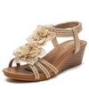 2026 Sommer Damen Keilabsatz Römische Sandalen, Bohemian Retro Floral Urlaubs Große Größe Strandschuhe