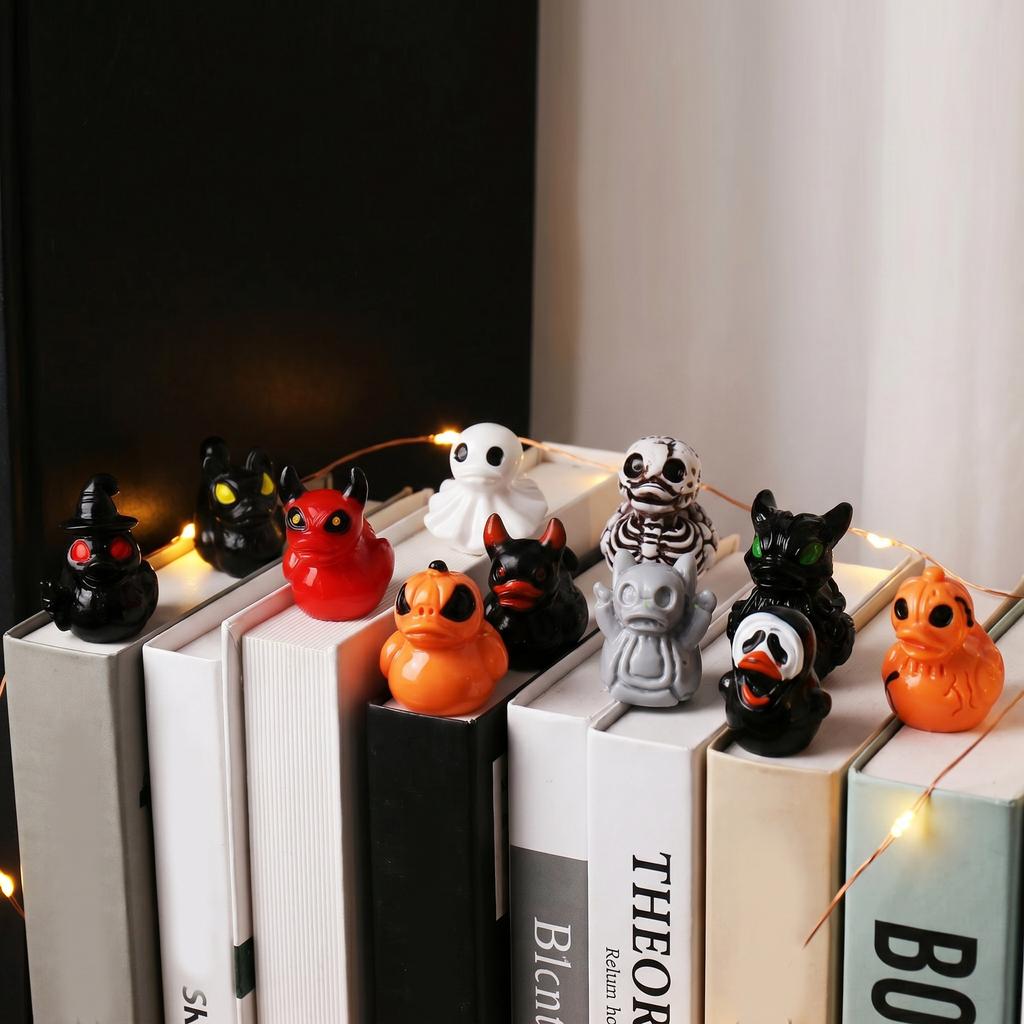 11PC/Set Mini Resin Ducks Ghost Halloween Figures Skeleton Demon Spooky Ornaments Garden Fairy Micro Landscape Home DIY Decor