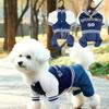 Pet 4-Leg Jumpsuit In Navy and Print Color Block Design, Letter Print, for Cats & Dogs, Suitable for Spring/Autumn