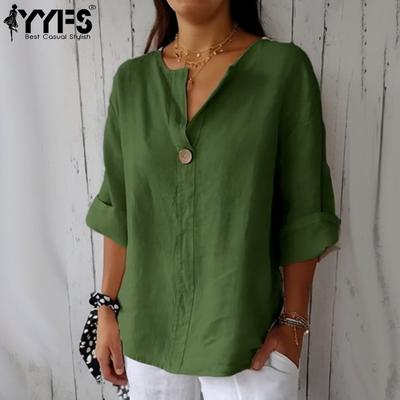 Women's Fashion Casual Summer Spring Solid Color Print 1/2 Sleeves V-Neck Blouses & Shirts