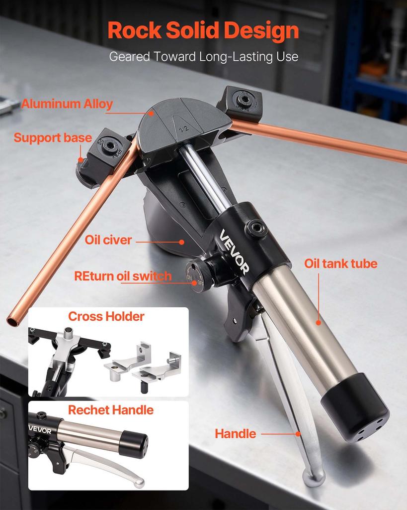 VEVOR Hydraulic Tubing Bender Kit, 6 mm to 22 mm, Copper Tube Pipe Bender, Forward/Reverse HVAC Bending Tool Set, with 7 Aluminium Alloy Dies