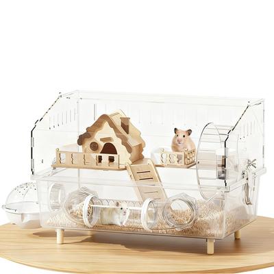 Hamster Cage 2-Layer Clear Acrylic Pet Habitats Hamster Enclosure For Indoor Outdoor Household Yard Breeding Observation Pet Shop