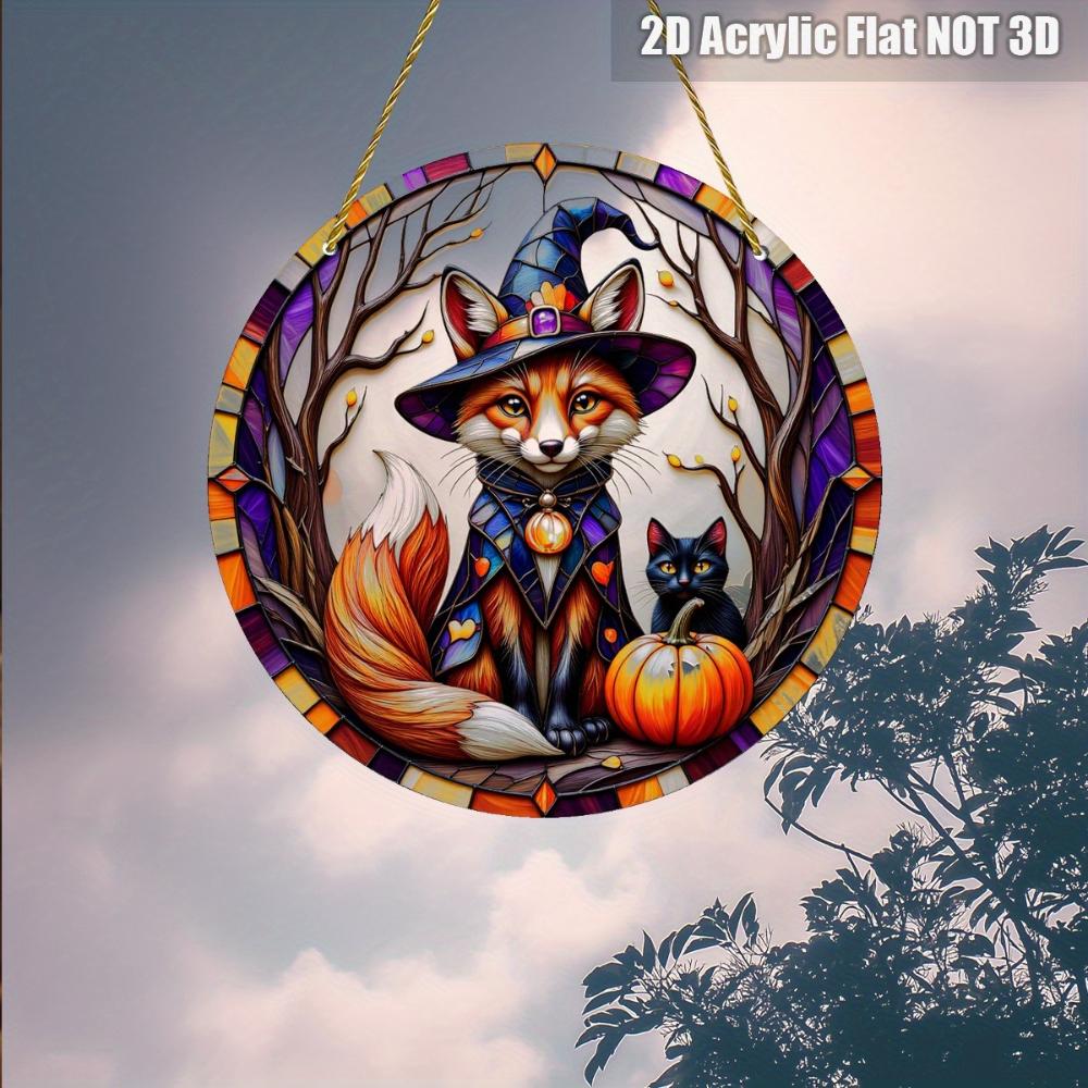 2D Flat Halloween Acrylic Vibrant Fox Wearing Witch Costume Ornaments, Suitable for Holiday Home Decoration,
