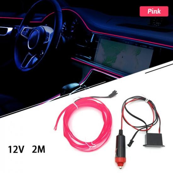 2m EL Wire Neon Light For Car Interior LED Atmosphere Strip Decor Asscessories