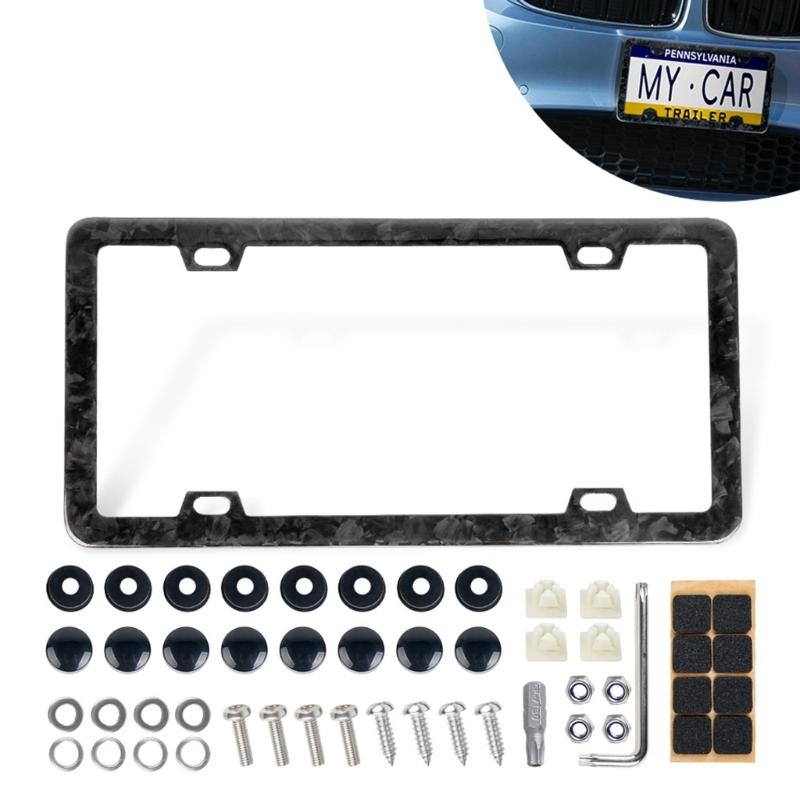 Carbon Fiber License Plate Frame Car License Plate Frame for Front & Rear 4 Hole License Plate Cover
