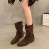 Retro stacking boots women's summer and autumn 2025 new thin khaki Martin boots thick heel photo cowboy short boots women