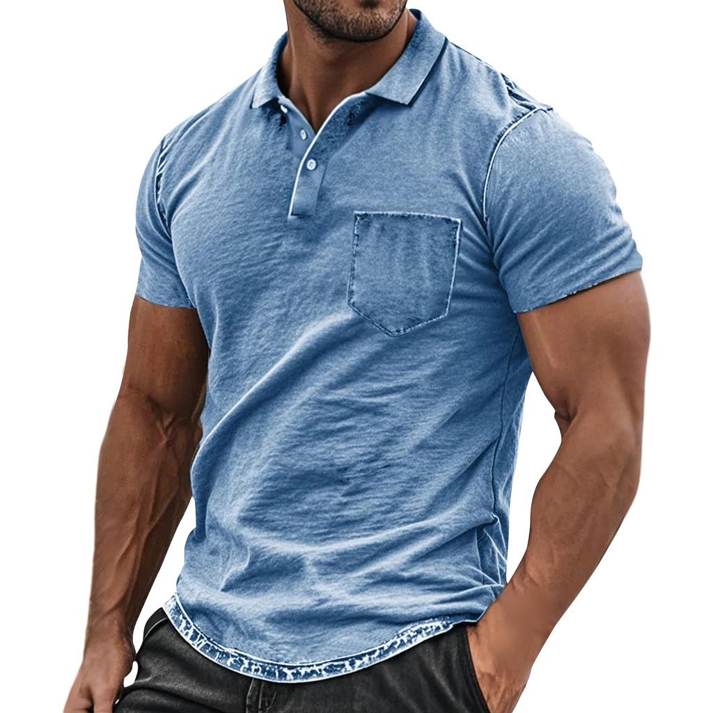 Men's Summer Retro Vintage Solid Color Sports Button Pocket T-shirt